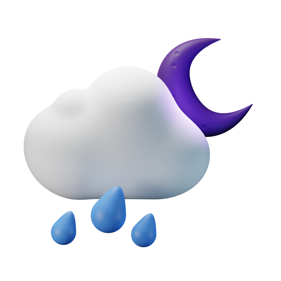 3d icon night half moon heavy rain weather forecast illustration concept icon render png