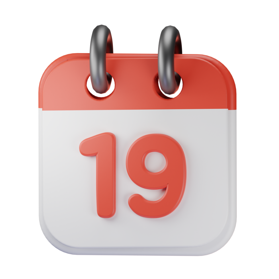 3d icon date 19 red calendar illustration concept icon render png