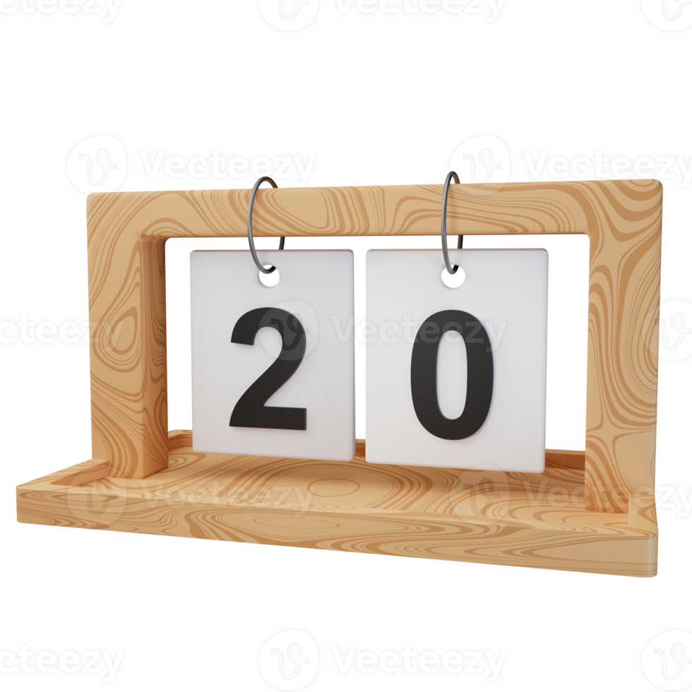 3d icon date 20 wood calendar illustration concept icon render png