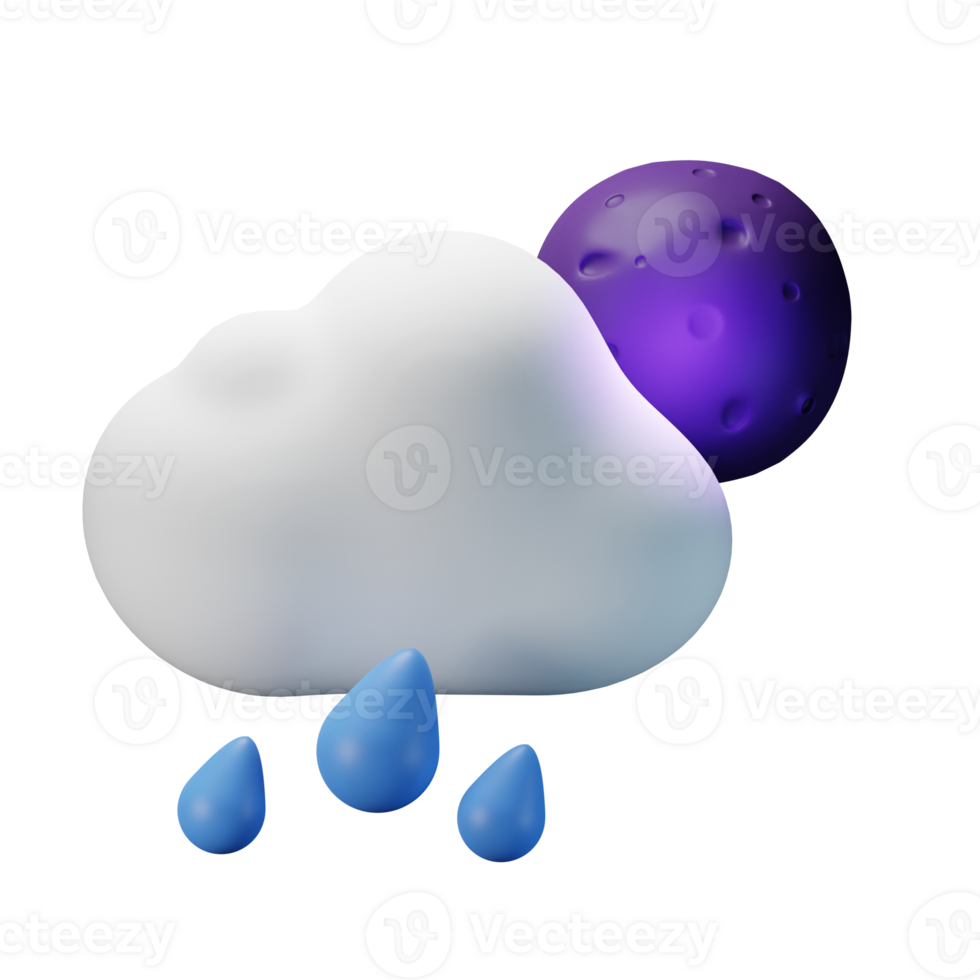3d icon night full moon heavy rain weather forecast illustration concept icon render png