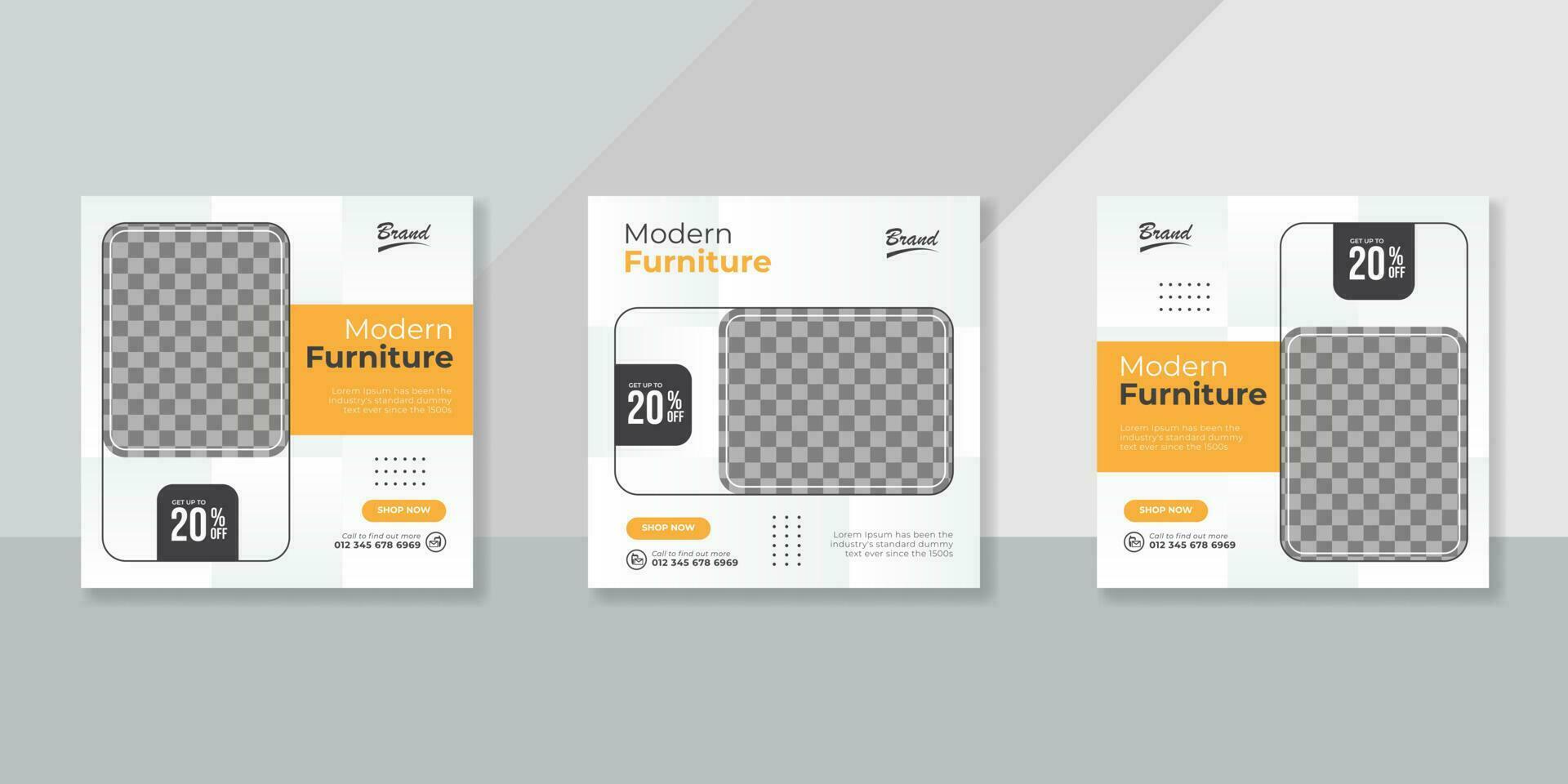 Modern furniture social media post templates design vector