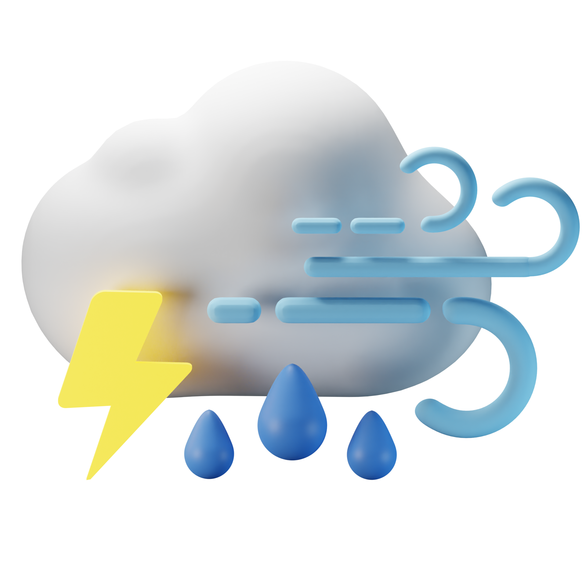 3d icon cloudy thunder rain windy weather forecast illustration concept