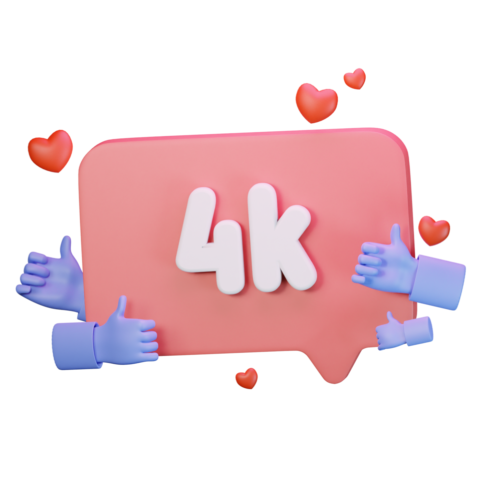 3d icon 4k like follow love social media illustration concept icon render png