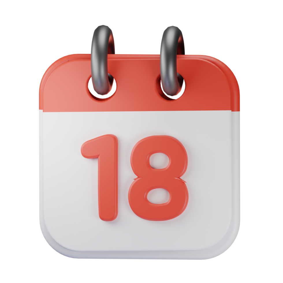3d icon date 18 red calendar illustration concept icon render png