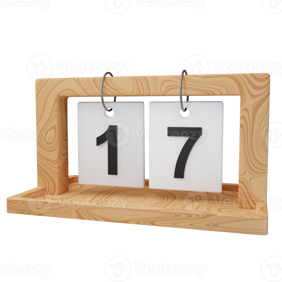 3d icon date 17 wood calendar illustration concept icon render png