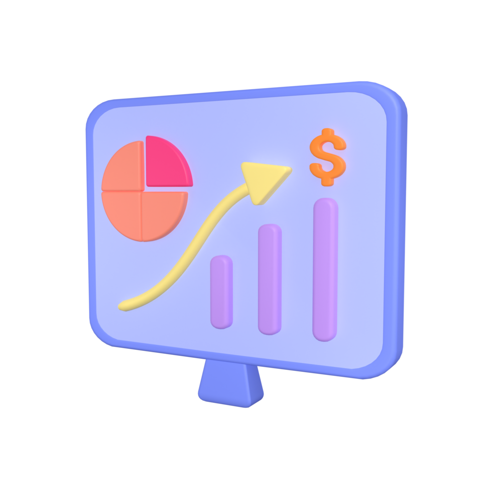 3d icon desktop computer graph education illustration concept icon render png
