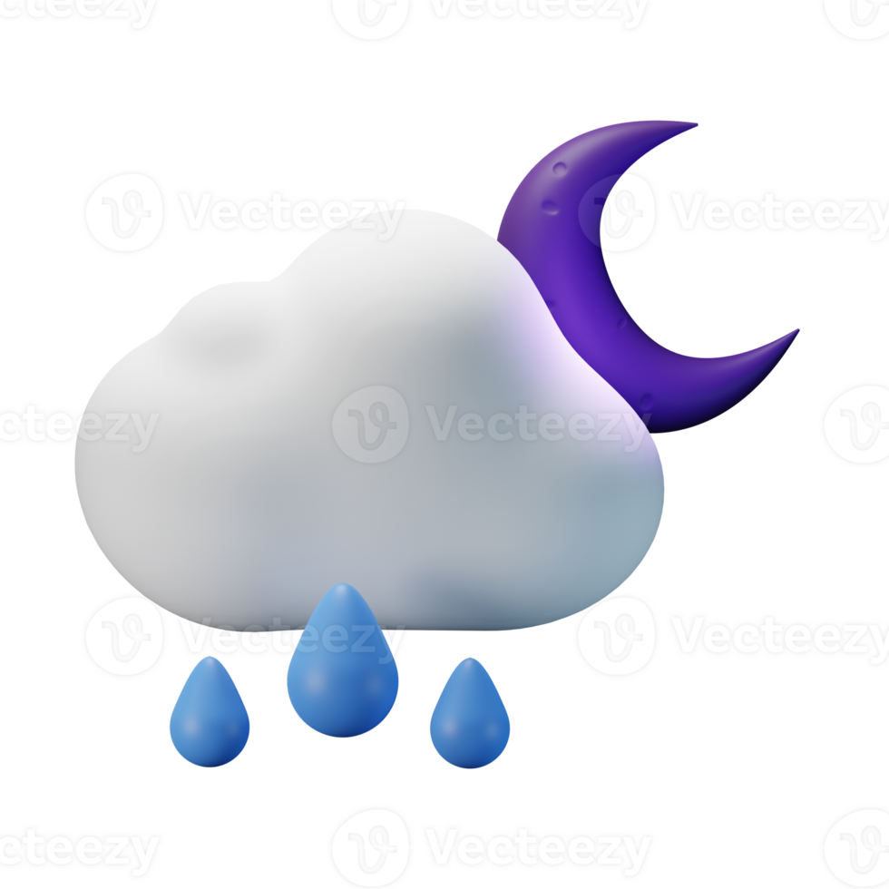 3d icoon nacht voor de helft maan regen weer voorspelling illustratie concept icoon geven png