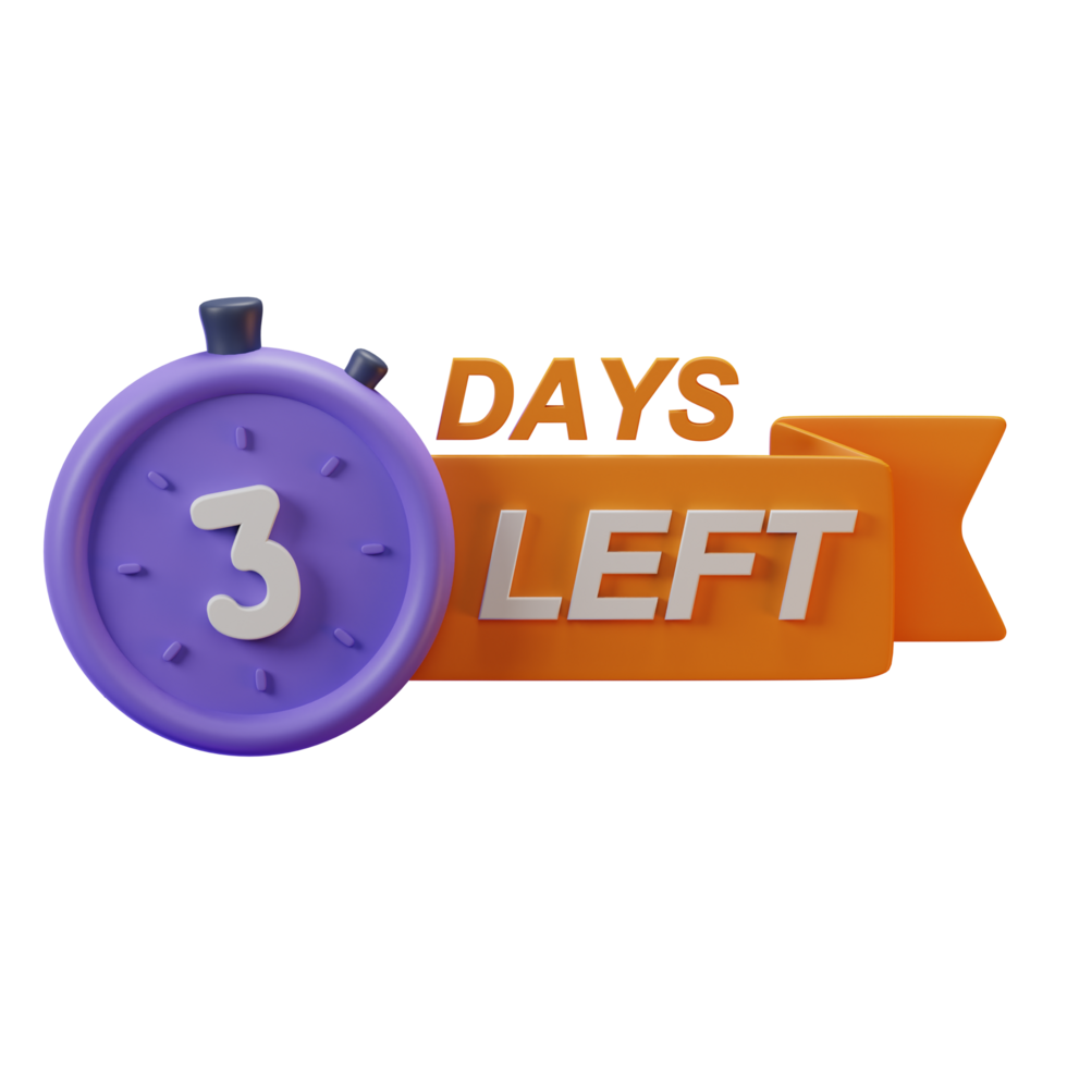 3d icon 3 days left marketing promo ads illustration concept icon render png