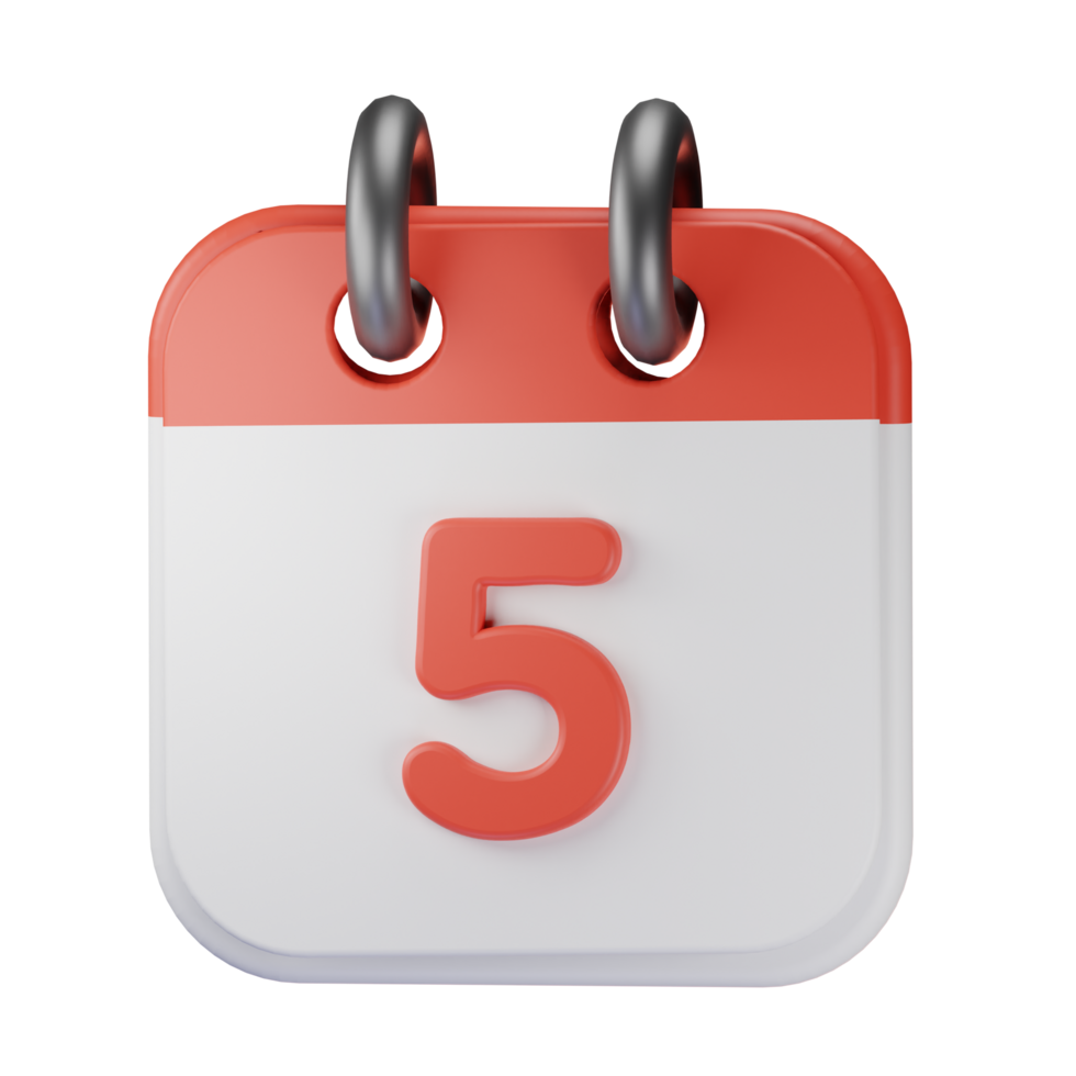 3d icon date 5 red calendar illustration concept icon render png