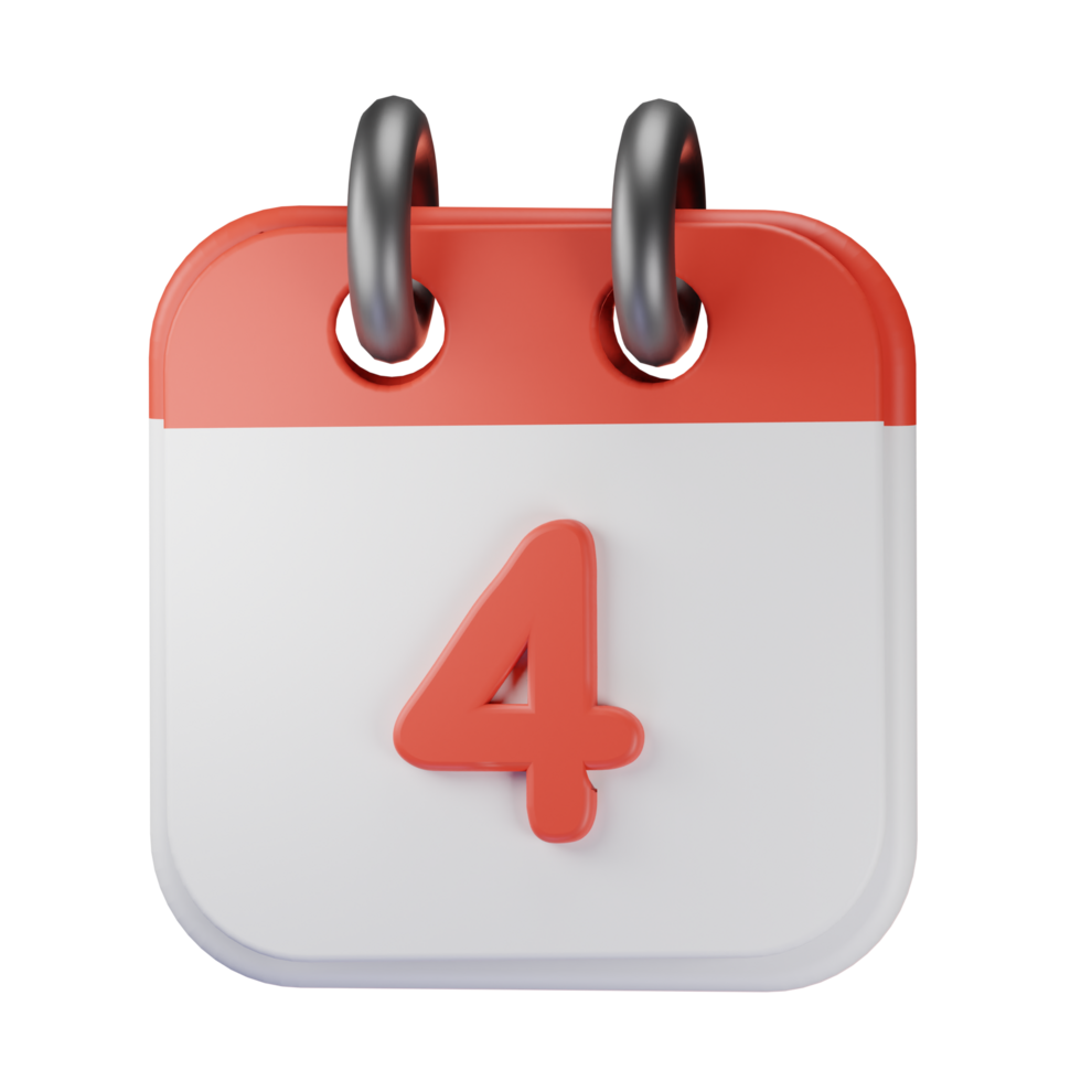 3d icon date 4 red calendar illustration concept icon render png