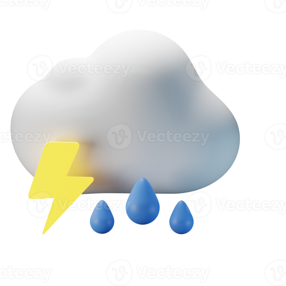 3d icon cloudy thunder rain weather forecast illustration concept icon render png