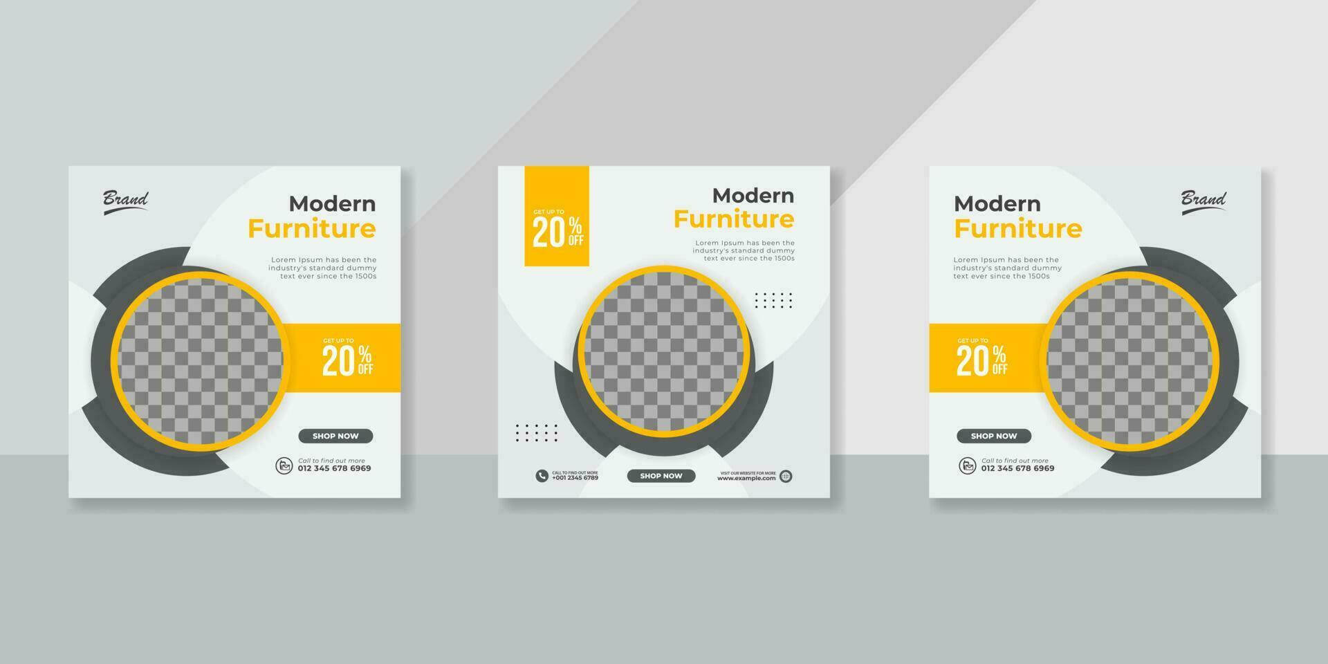 Modern furniture social media post templates design vector