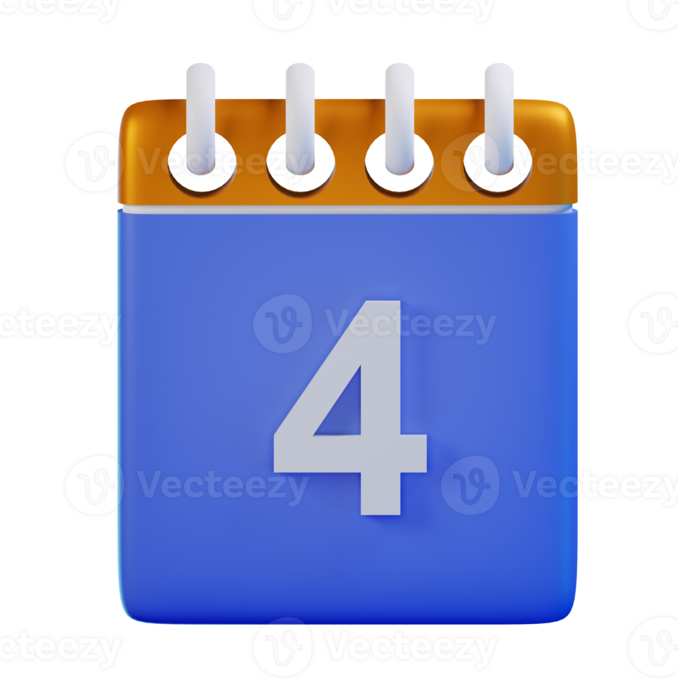 3d icon date 4 calendar illustration concept icon render png
