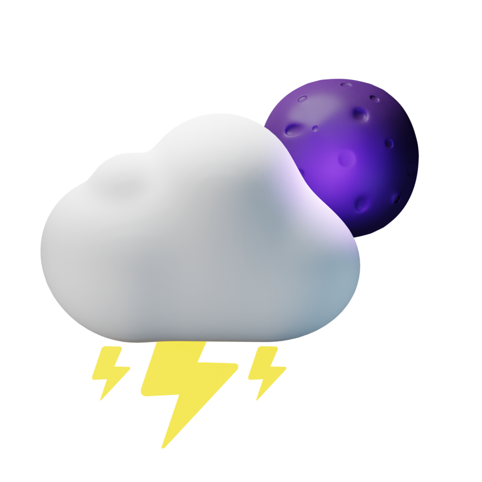 3d icon night full moon thunder weather forecast illustration concept icon render png