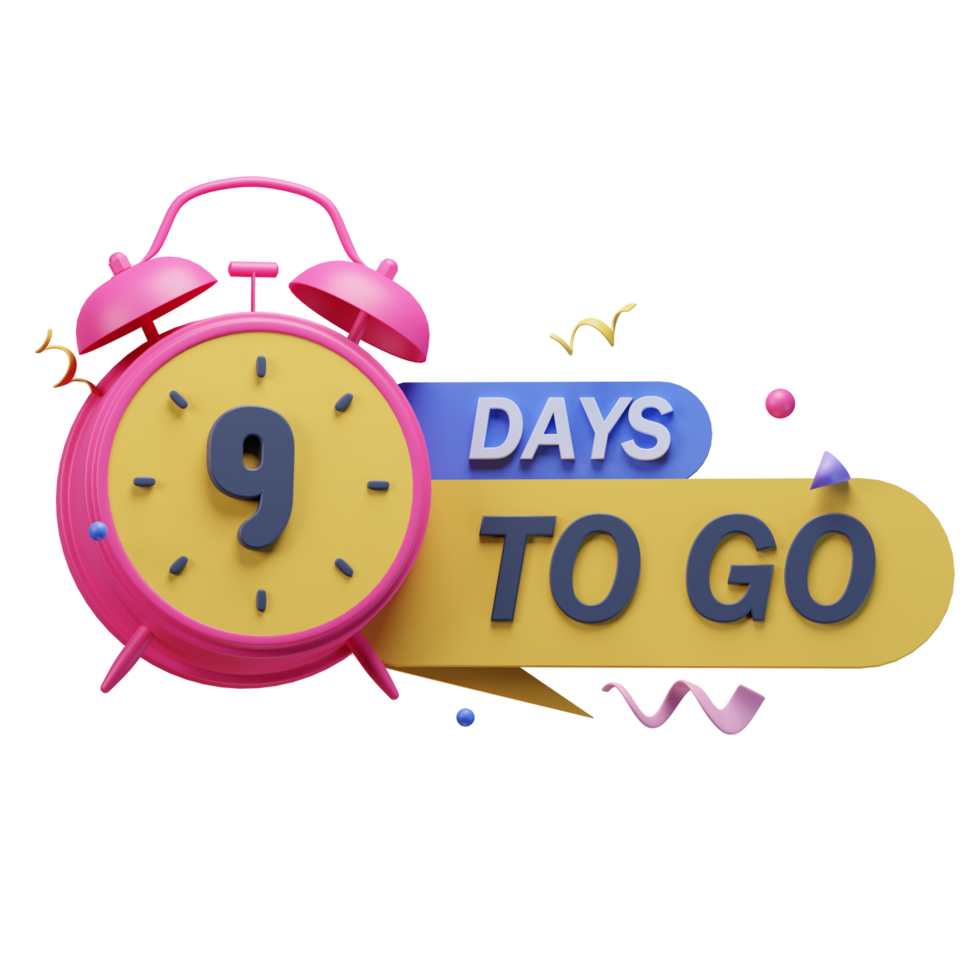 3d icon 9 days to go marketing promo ads illustration concept icon render png