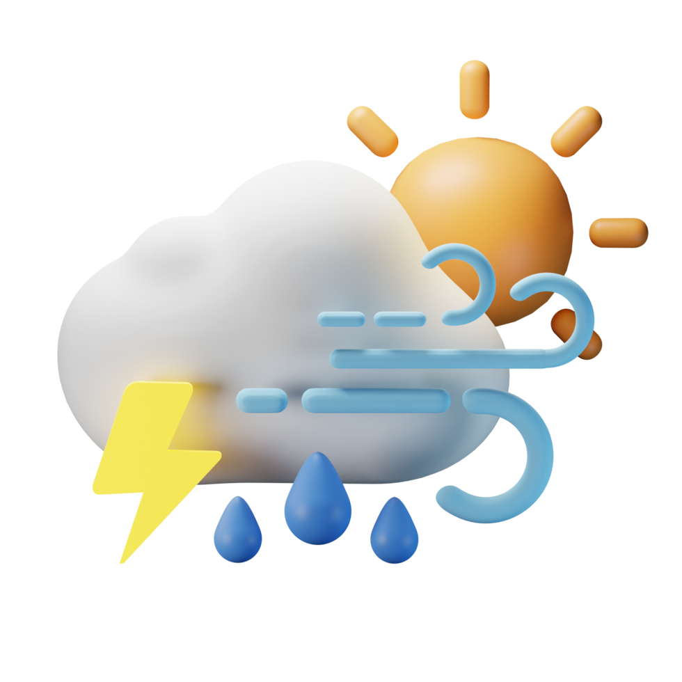 3d Symbol Tag Donner Regen windig Wetter Prognose Illustration Konzept Symbol machen png