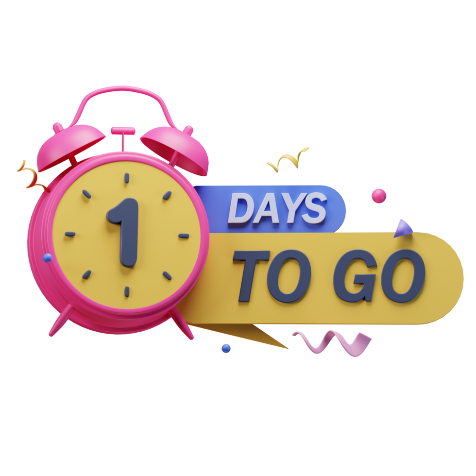 3d icon 1 days to go marketing promo ads illustration concept icon render png