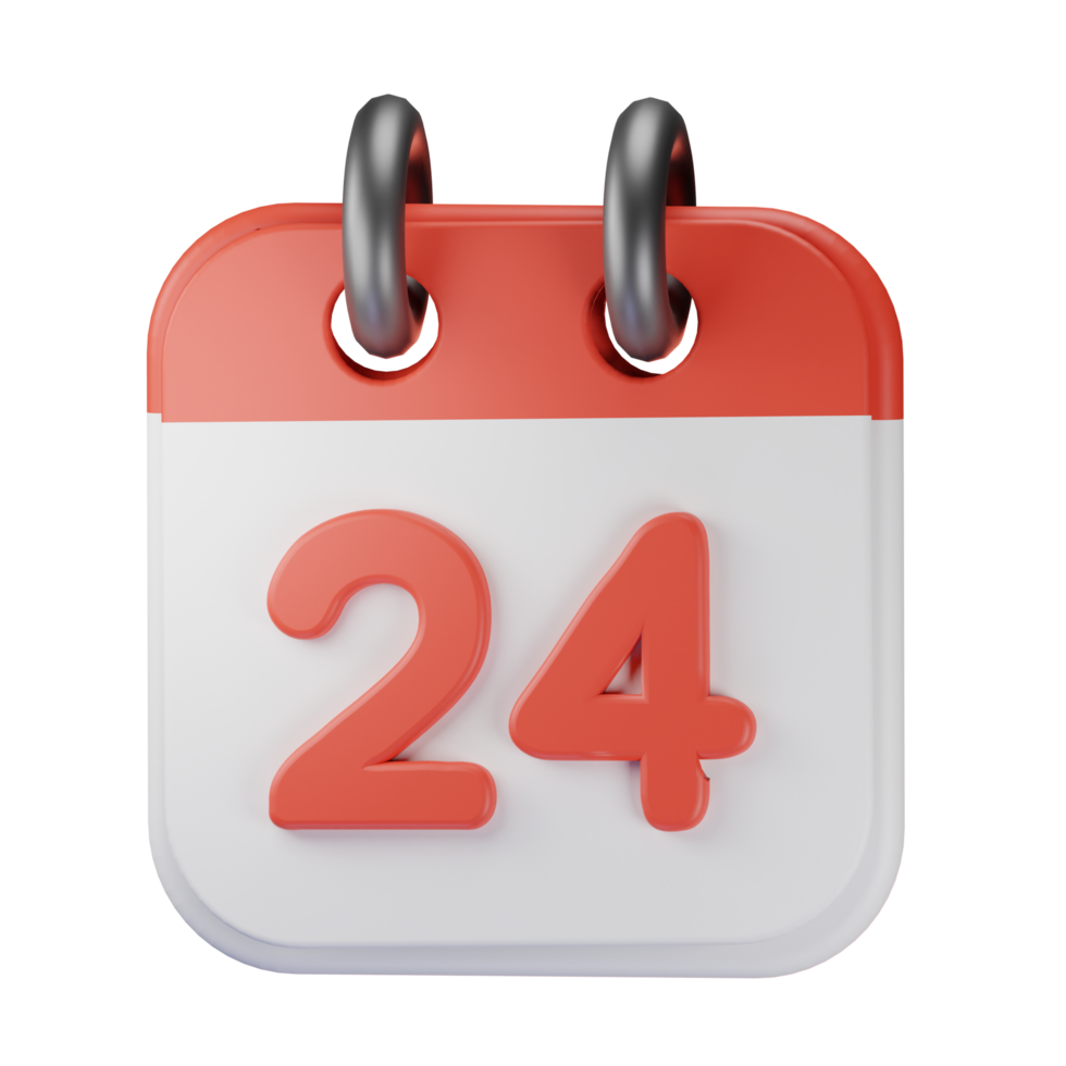 3d icon date 24 red calendar illustration concept icon render png