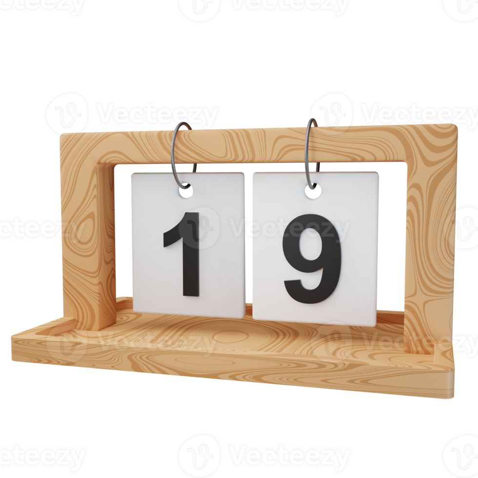 3d icon date 19 wood calendar illustration concept icon render png