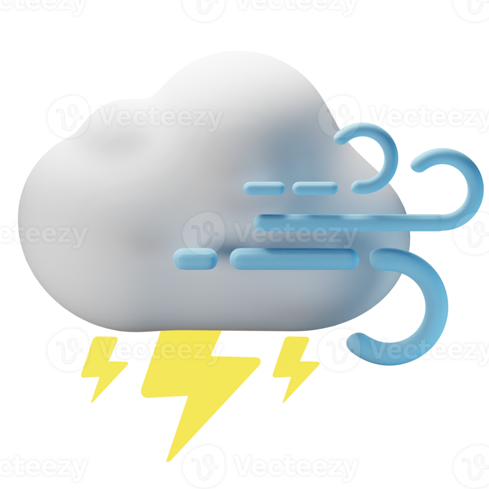 3d icon cloudy thunder windy weather forecast illustration concept icon render png