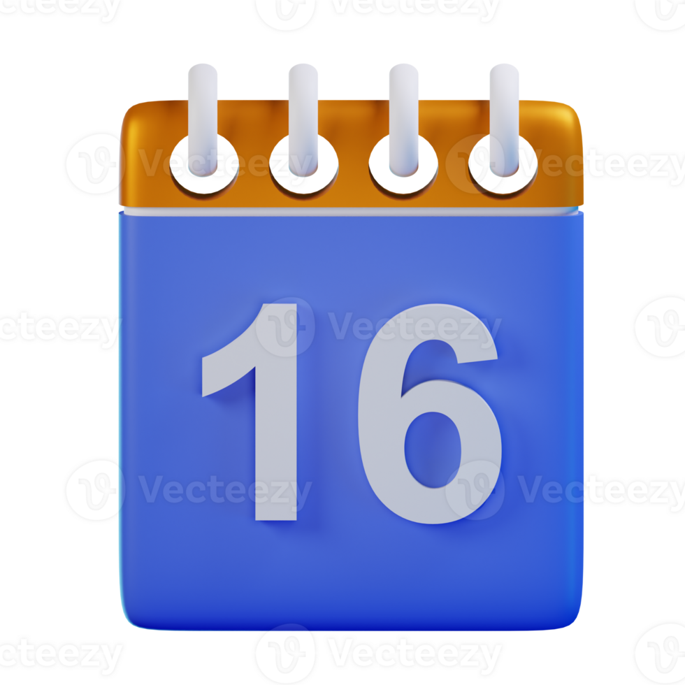 3d icono fecha dieciséis calendario ilustración concepto icono hacer png