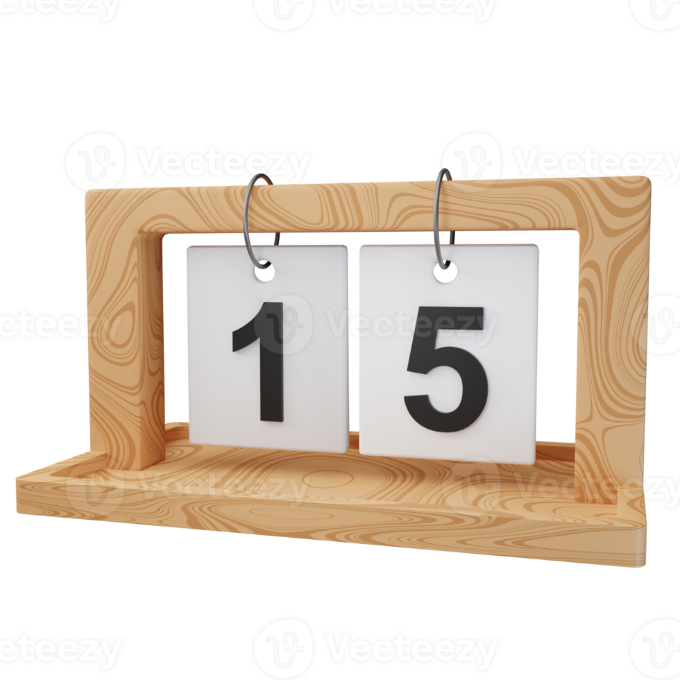 3d icon date 15 wood calendar illustration concept icon render png