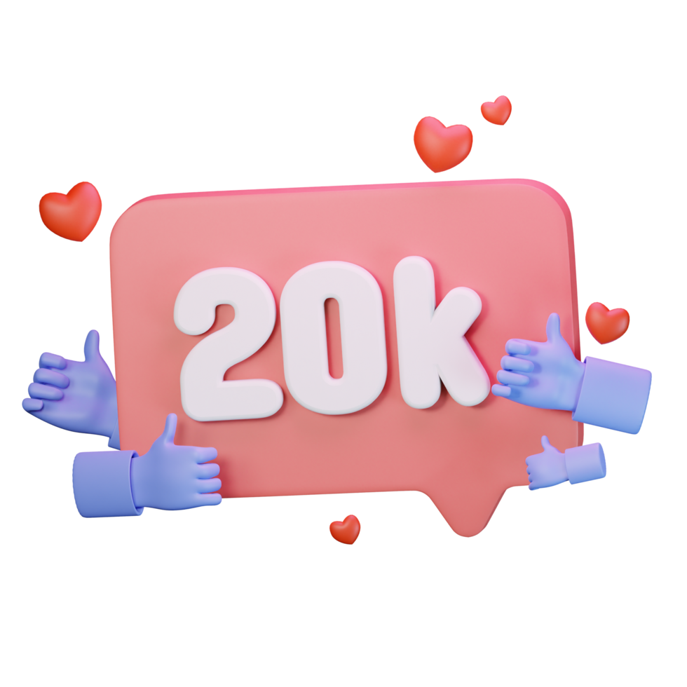 3d icono 20k me gusta seguir amor social medios de comunicación ilustración concepto icono hacer png