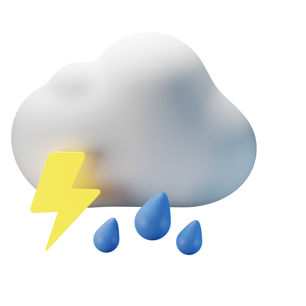 3d icon cloudy thunderstrom heavy rain weather forecast illustration concept icon render png