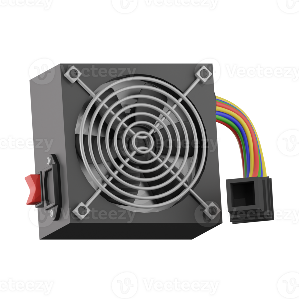 3d icon power supply component computer hardware illustration concept icon render png