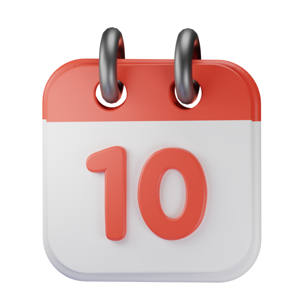 3d icon date 10 red calendar illustration concept icon render png