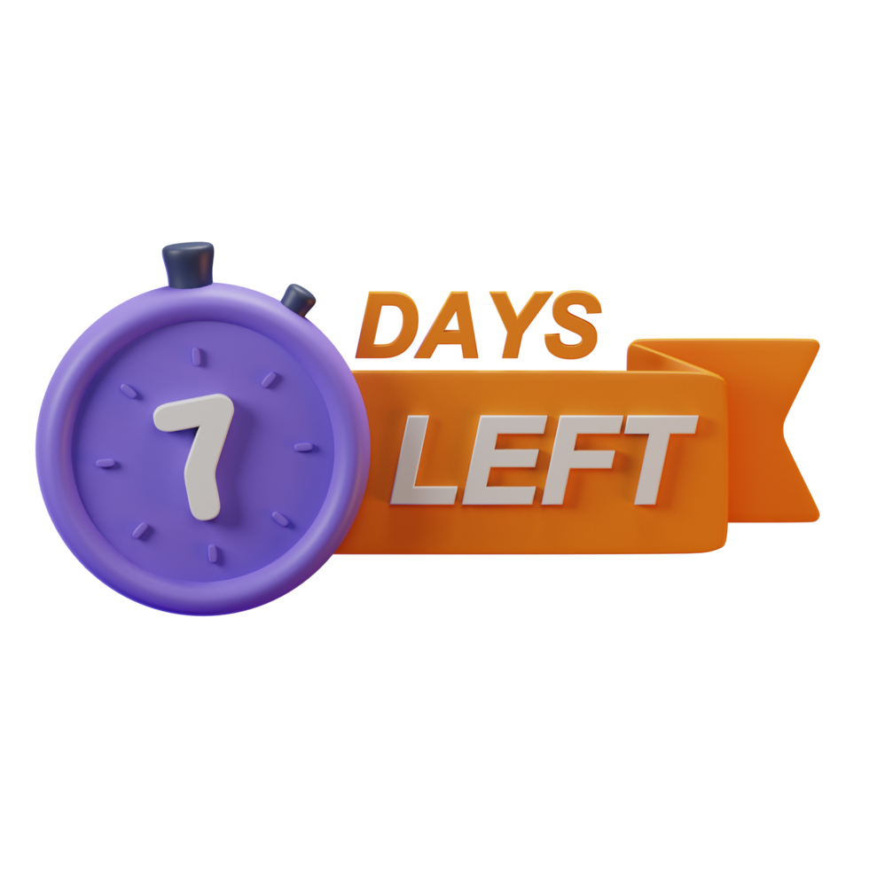 3d icon 7 days left marketing promo ads illustration concept icon render png