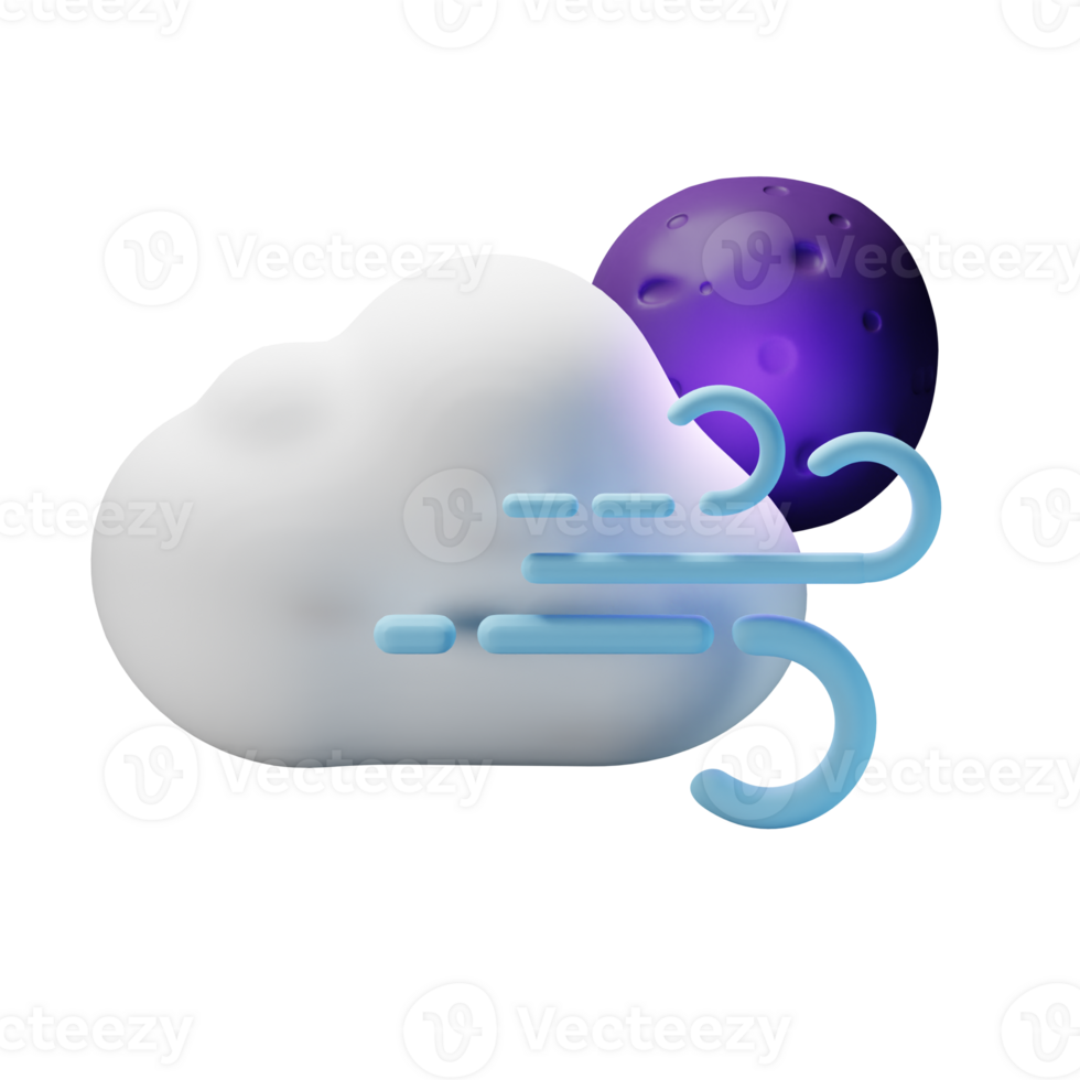 3d icon night full moon windy weather forecast illustration concept icon render png