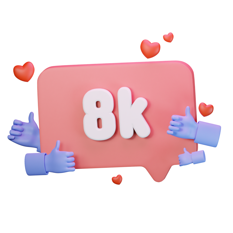 3d icon 8k like follow love social media illustration concept icon render png