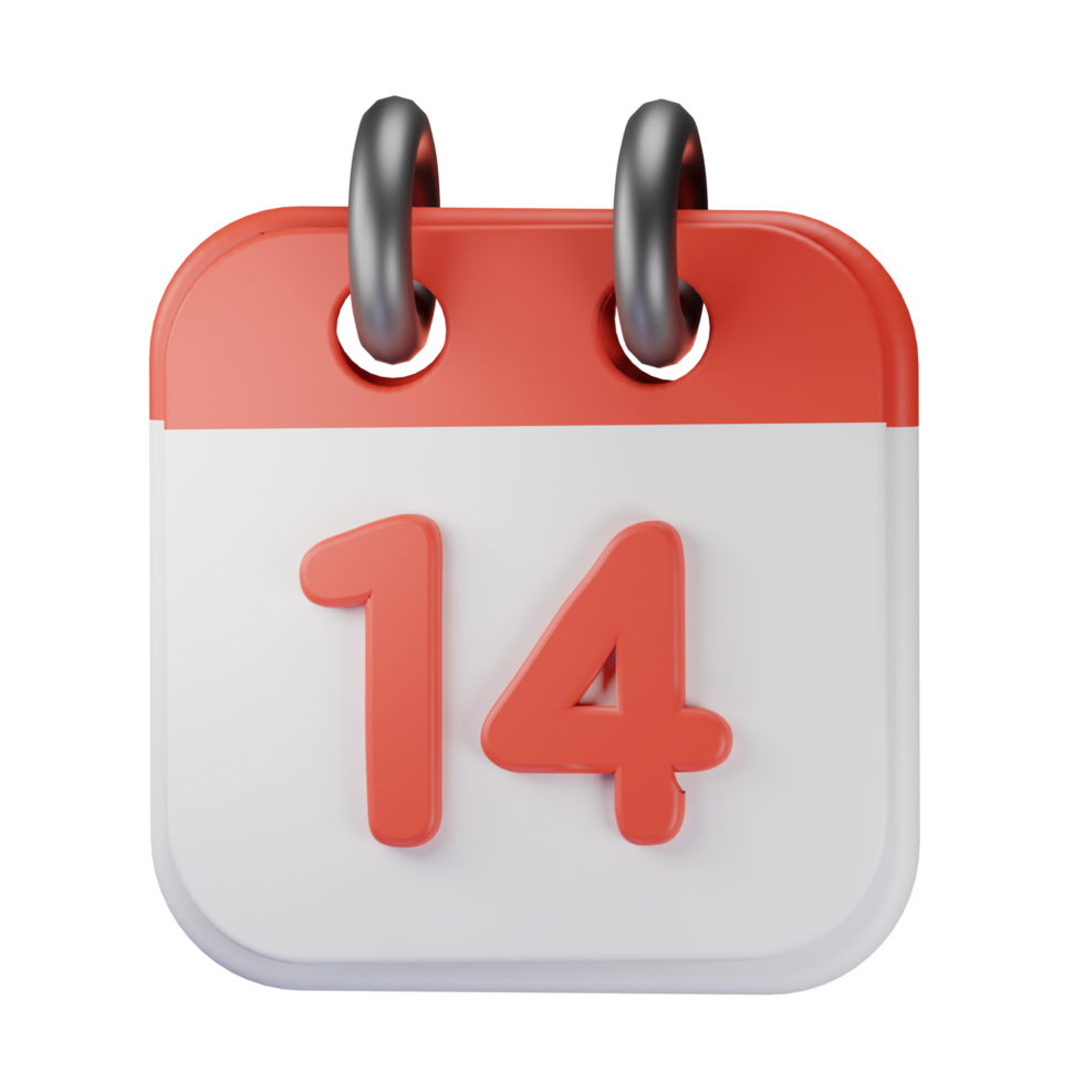 3d icona Data 14 rosso calendario illustrazione concetto icona rendere png