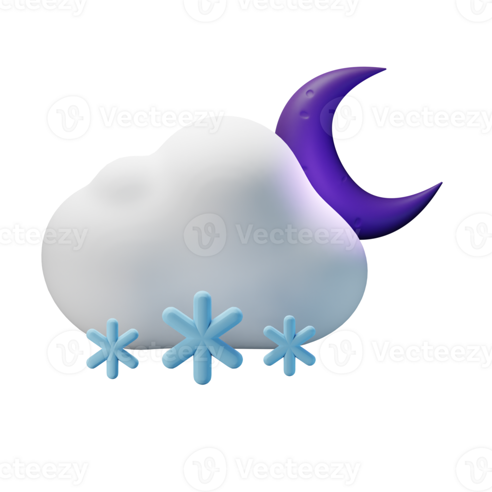 3d icon night half moon snow weather forecast illustration concept icon render png
