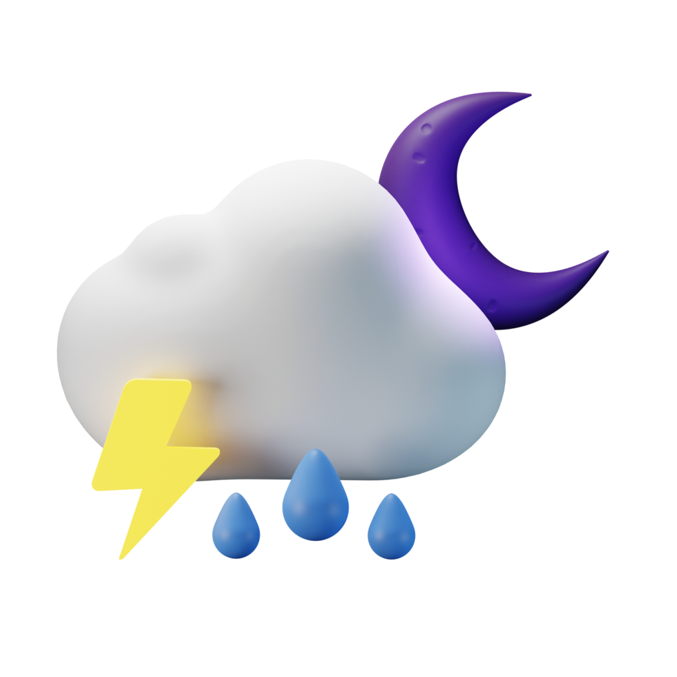 3d icoon nacht voor de helft maan donder regen weer voorspelling illustratie concept icoon geven png