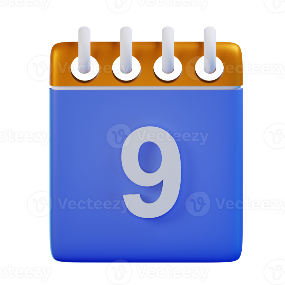 3d icon date 9 calendar illustration concept icon render png