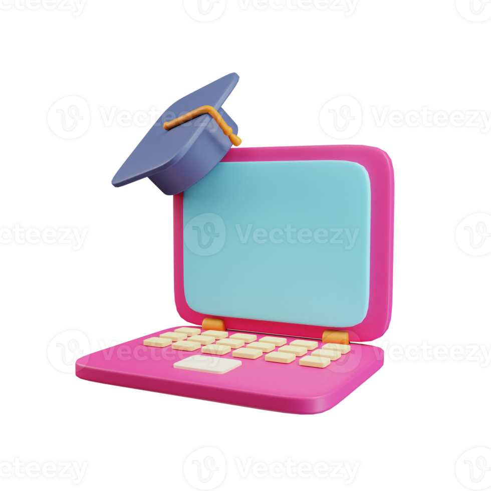 3d icon scholarcap laptop education illustration concept icon render png