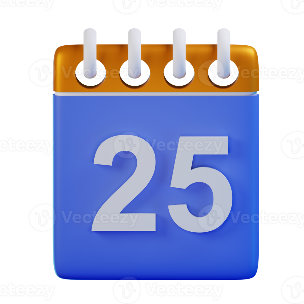 3d icon date 25 calendar illustration concept icon render png