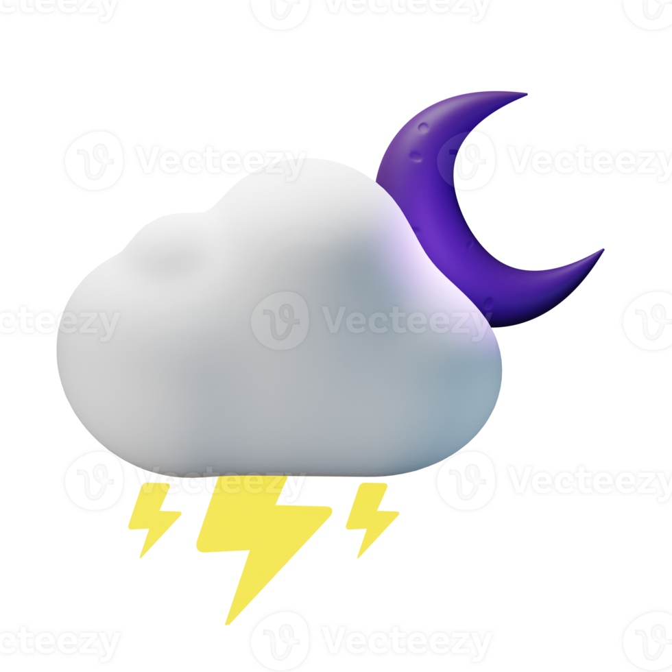 3d icon night half moon thunder weather forecast illustration concept icon render png
