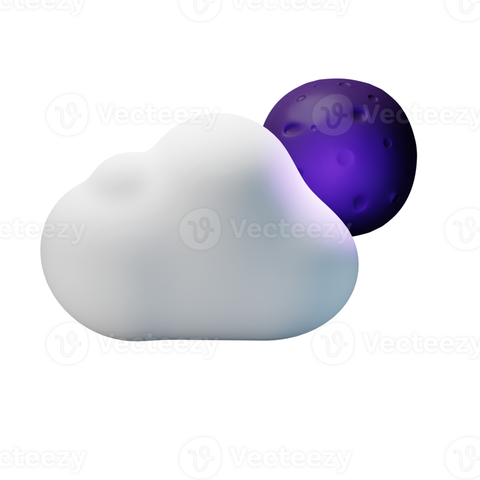 3d icon cloudy night full moon weather forecast illustration concept icon render png