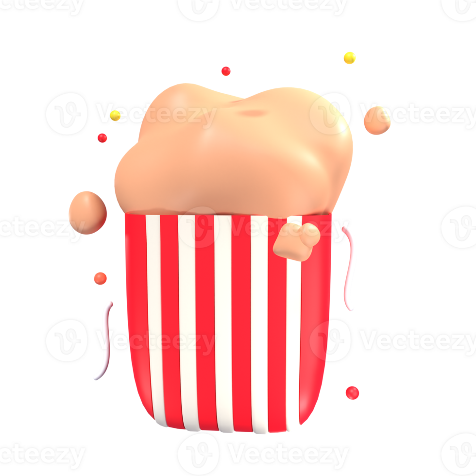 3d icon pop corn fast food illustration concept icon render png
