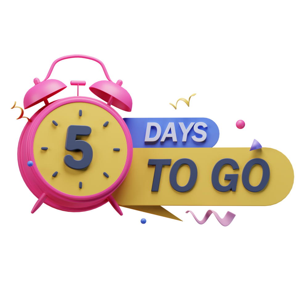 3d icon 5 days to go marketing promo ads illustration concept icon render png