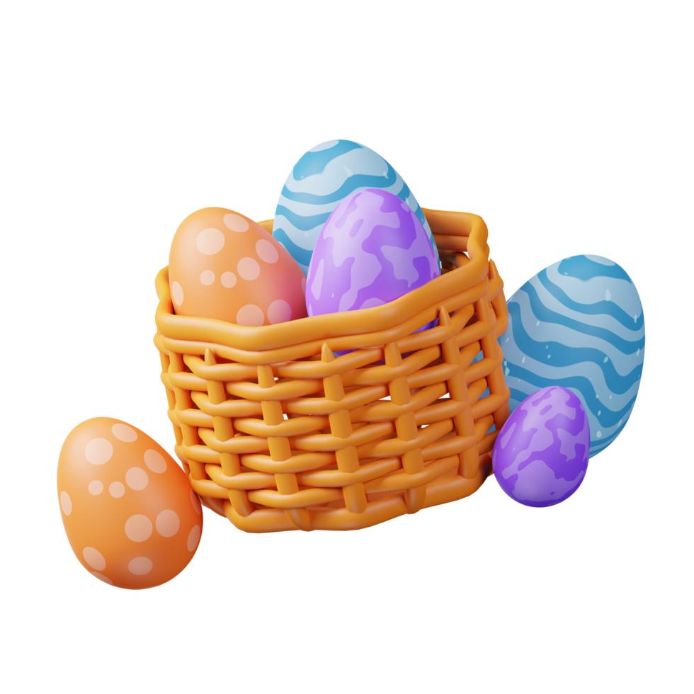 3d icon basket egg easter day illustration concept icon render png