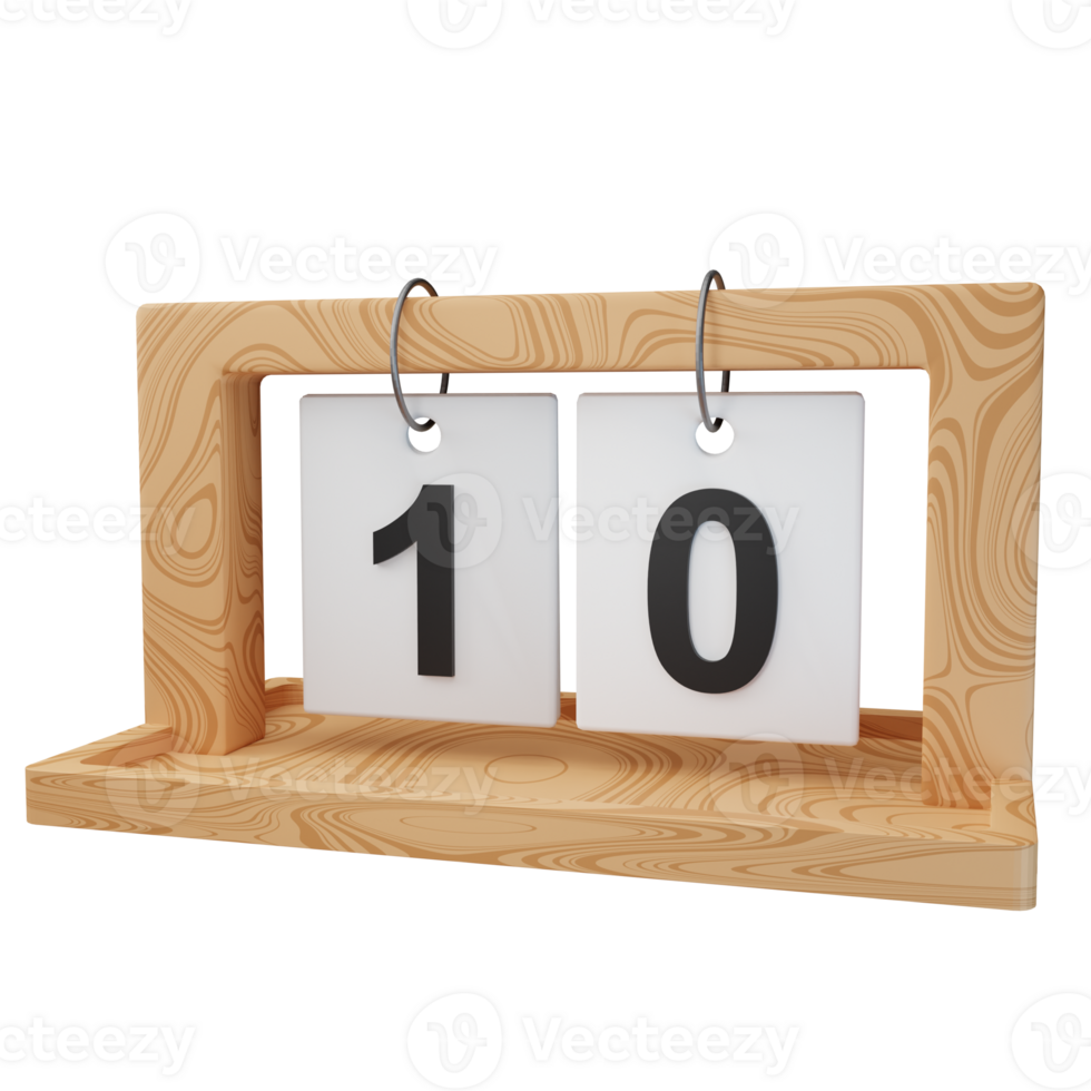 3d icon date 10 wood calendar illustration concept icon render png