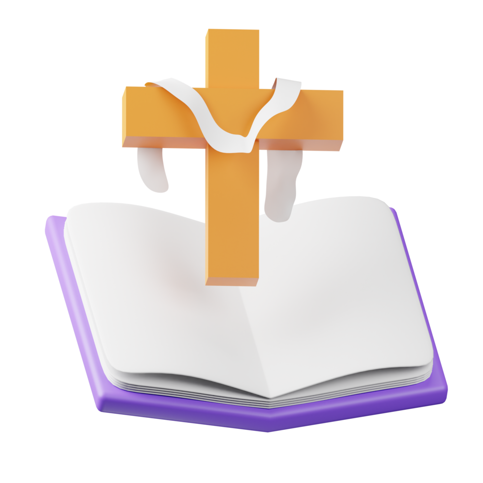 3d icon holy book christian cross easter day illustration concept icon render png