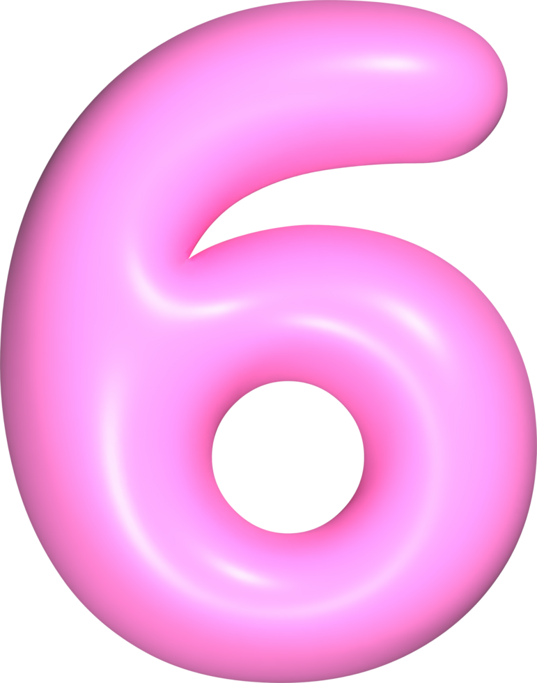 Pink 3D Number 6 png