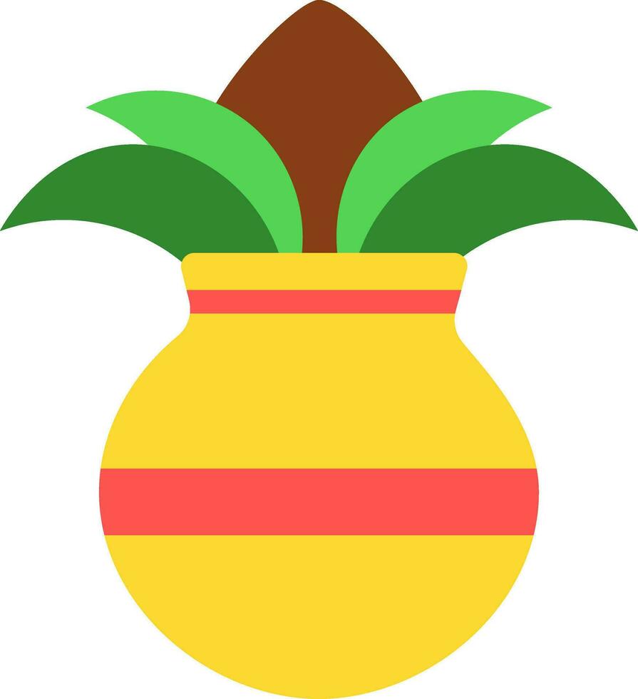 Flat Style Kalash Worship Pot Colorful Icon. vector
