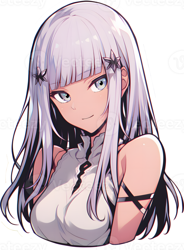 AI GENERATED - Sticker - Cute Anime Girl with Silver hair 24212220 PNG