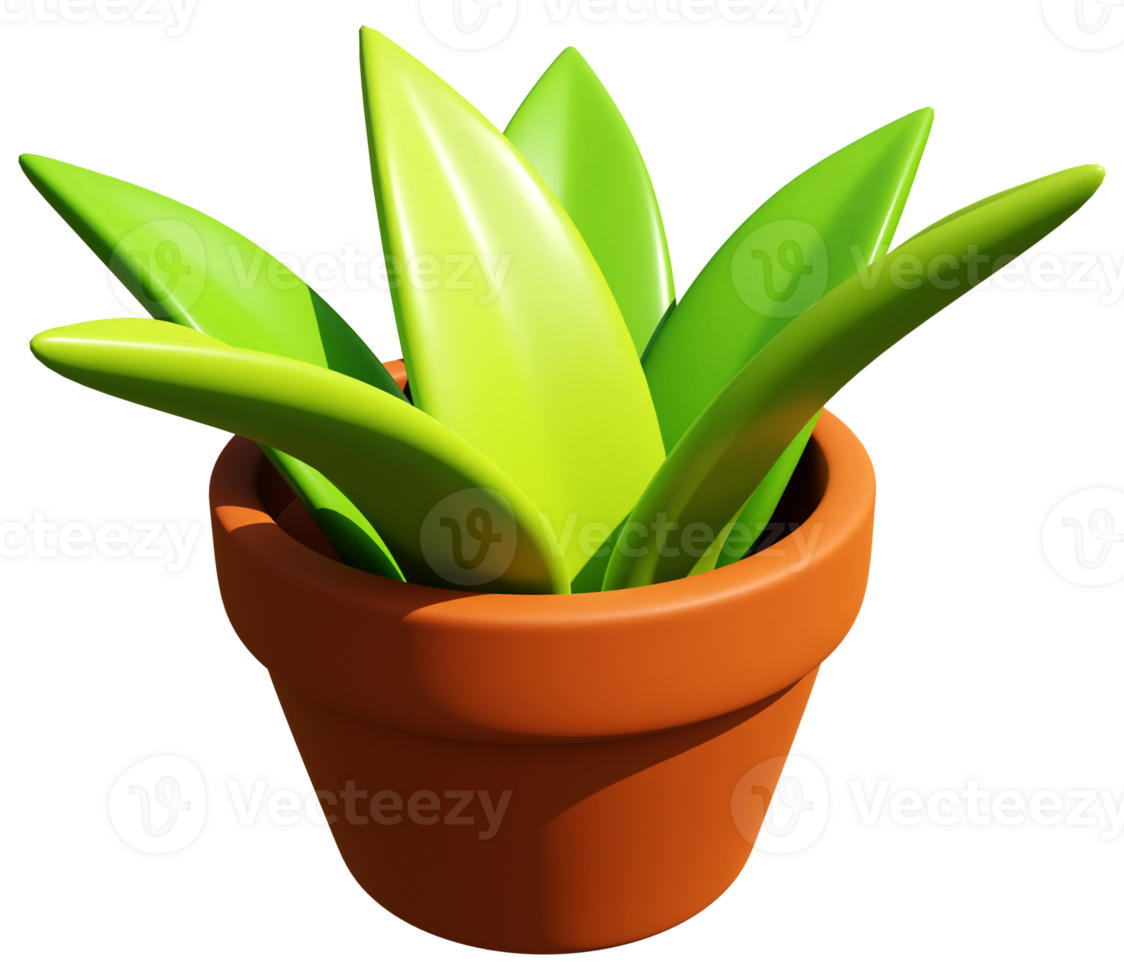 3D rendering plant pot with leaves icon illustration. 3D object sign png